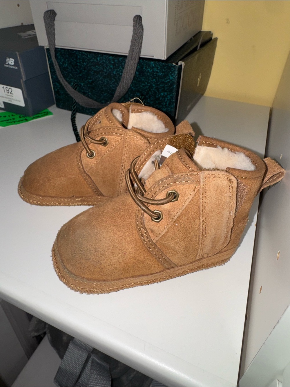 Ugg baby Tan Suede Lace-Up Booties - Cozy Fleece Lining 6-12 months